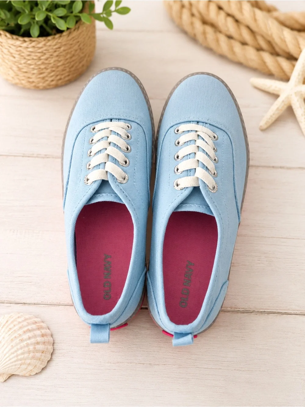 Light Blue Canvas Sneakers with Pink Sole